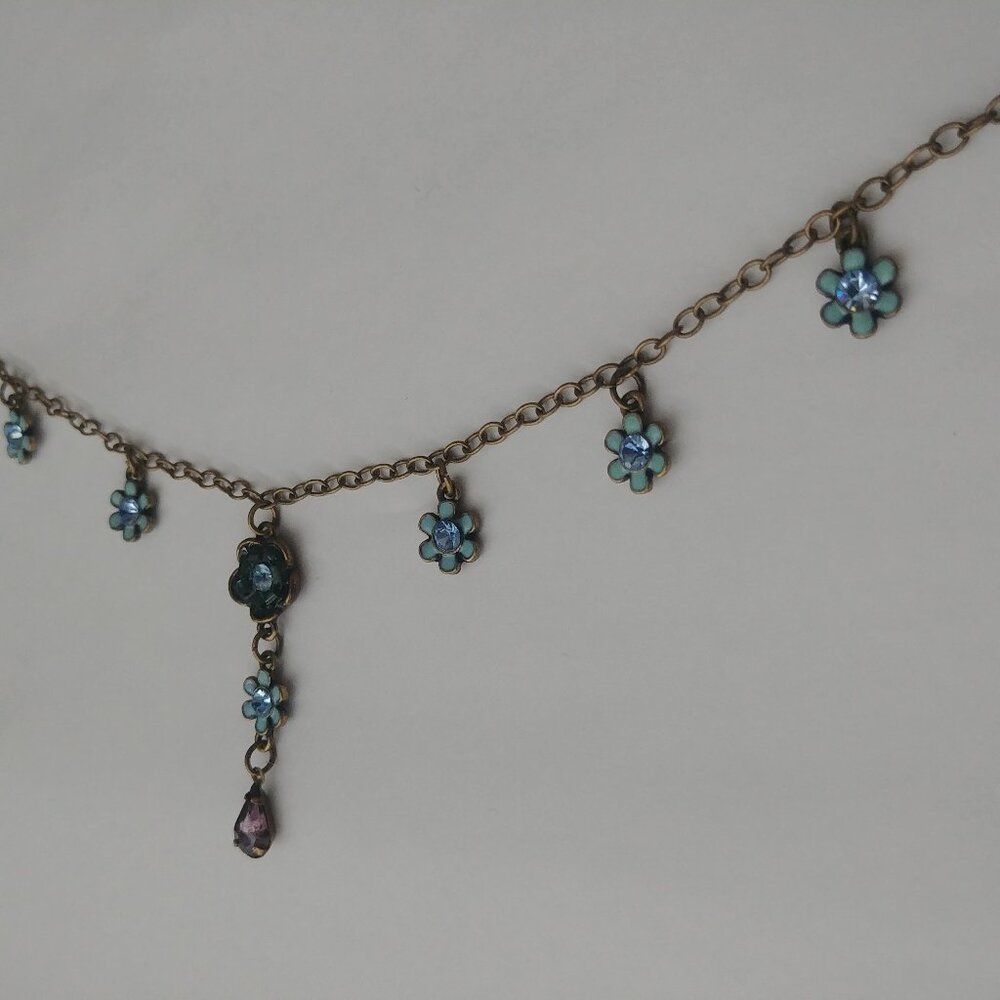 Vintage Avon blue purple drop pendant necklace short chain - Picture 9 of 12